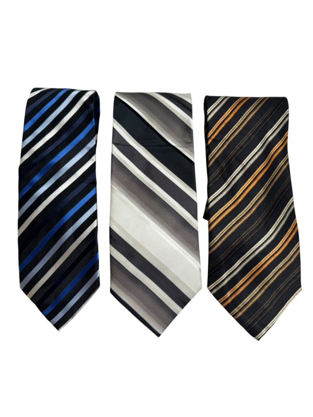 Croft & Barrow Striped Neck Tie Lot of 3 Business Office Classic Blue Grey Brown